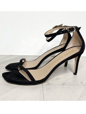Stuart Weitzman Nudistcurve Black Suede Heeled Sandal 7 1/2 B